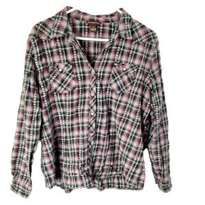Bit & Bridle Womans Flannel Top XL Snaps 100% Cotton Cowgirl Pockets Western